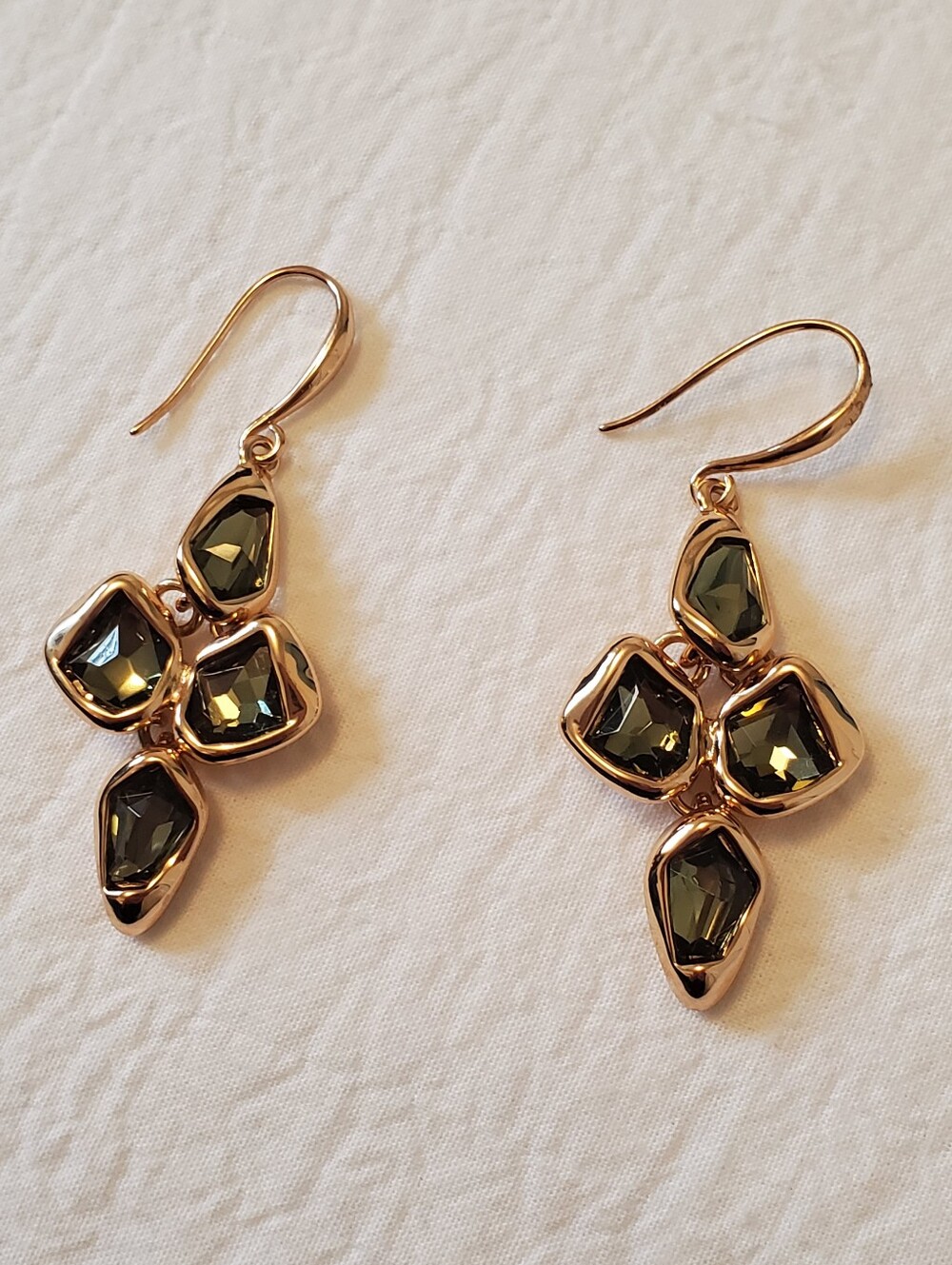 Robert Lee Morris Soho Gold Tone Sculptiral Drop Earrings With Green Stones